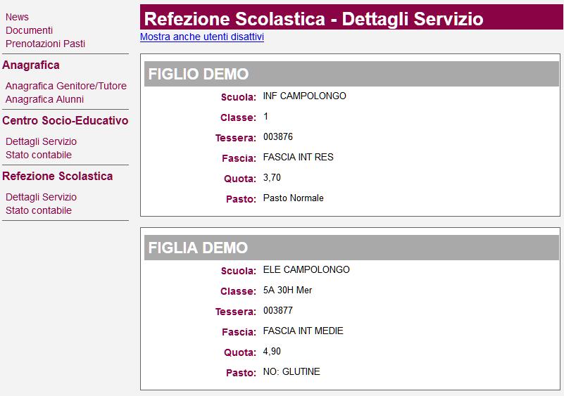 Le sottovoci sono due: Dettagli servizio e Saldo Contabile (e Esegui Ricarica una volta attivata la funzionalità di ricarica on line) DETTAGLI SERVIZIO: verranno visualizzati,