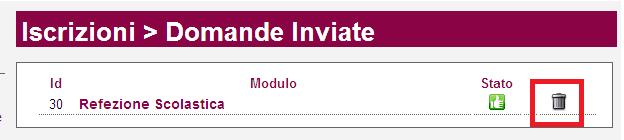Cancellazione domanda Dalla finestra che mostra la situazione è possibile cancellare una domanda inoltrata annullando quindi la richiesta corrispondente all iscrizione.