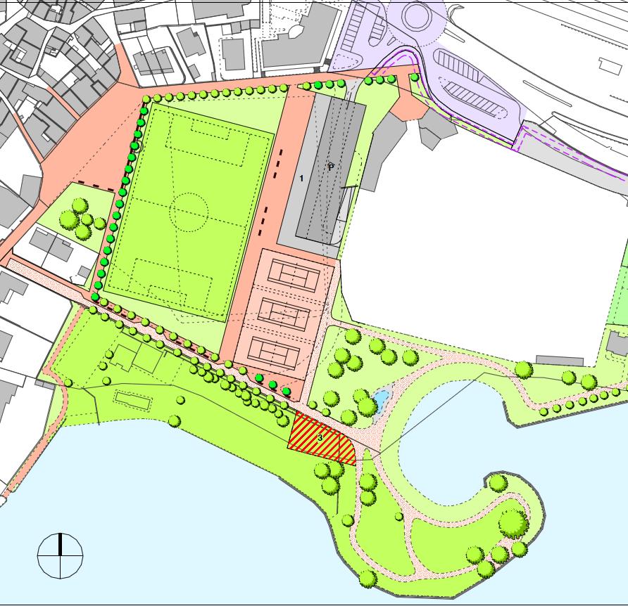 Proposta urbanistica (maggio 2010) Riduzione e rotazione campo Nuovi campi da tennis e clubhouse (Nuova AP) Rimozione posteggi/strada e congiungimento