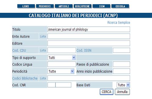 Localizzo le consistenze della versione cartacea Posso fare una ricerca