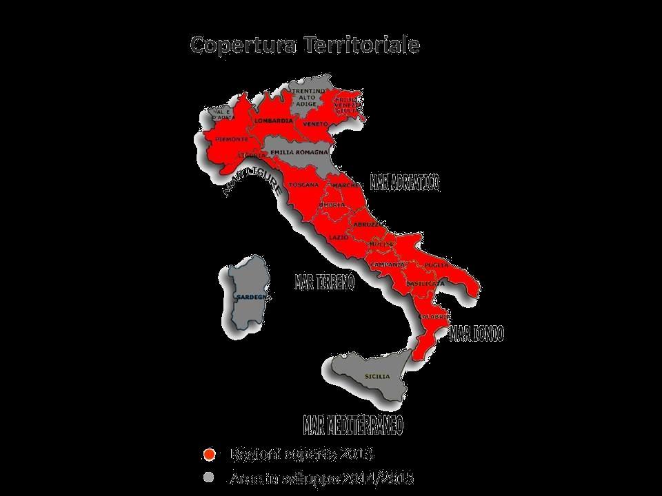 Copertura territoriale e operatività Copertura nazionale L'azienda assicura la copertura di tutto il territorio nazionale per l'erogazione dei propri servizi rivolti alle utilities nazionali e