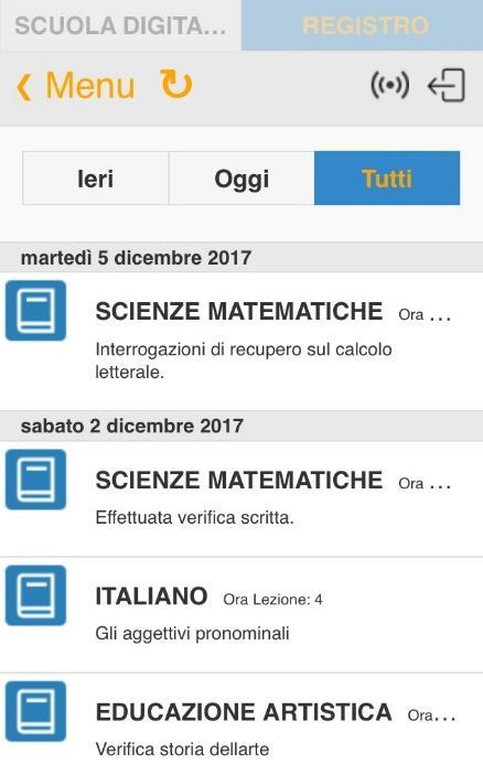 12 ARGOMENTI Questa voce di menu permette di visualizzare gli argomenti svolti in classe.