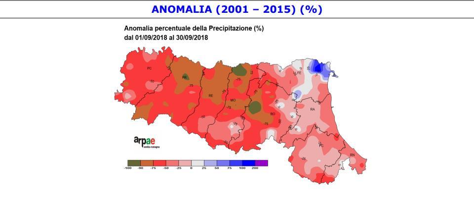 I Cambiamenti Climatici Bollettino Regionale della Siccità Settembre 2018 Piogge nel complesso molto inferiori alla