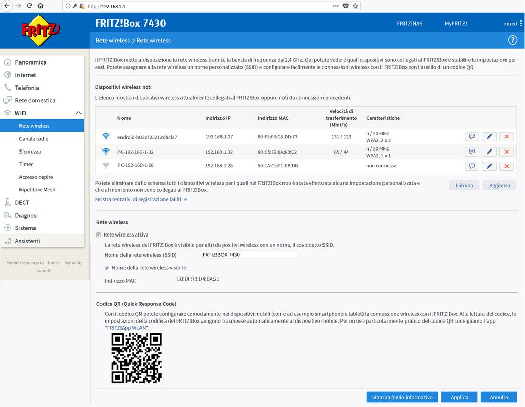 CANALE RADIO Dalla barra dei menù a sinistra cliccare la voce WiFi Canale radio. Il FRITZ!Box verifica automaticamente l'ambiente wireless e usa le impostazioni migliori per il canale radio.