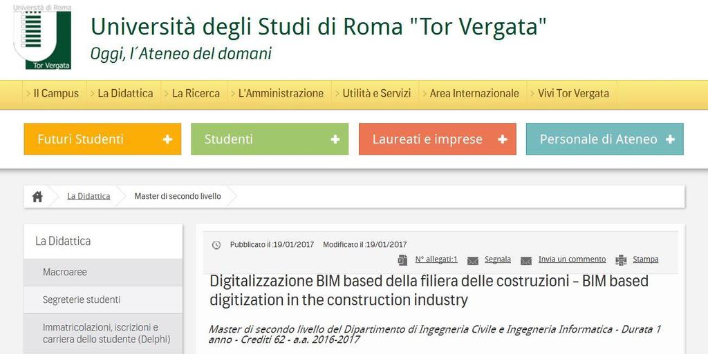 MASTER BIM Promotori e docenti del Master di II livello: Digitalizzazione BIM