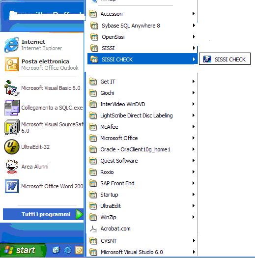 2.2 Modalità d invio manuale Avvio rilevazione: Dal menu del computer Start (o Avvio) Tutti i programmi, selezionare la voce del menu SISSI