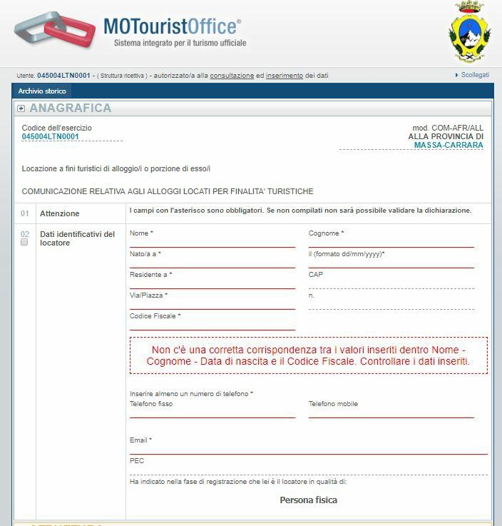 In alto a sx viene visualizzato il codice regionale univoco che identifica la propria Locazione Turistica: nell immagine si tratta del codice 045004LTN0001.