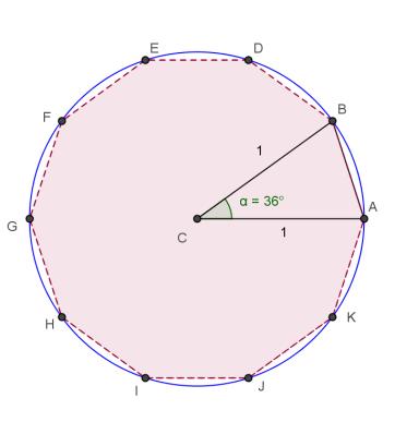 QUESITO 7 Un cerchio ha raggio metro. Quanto misura il lato del decagono regolare in esso inscritto?