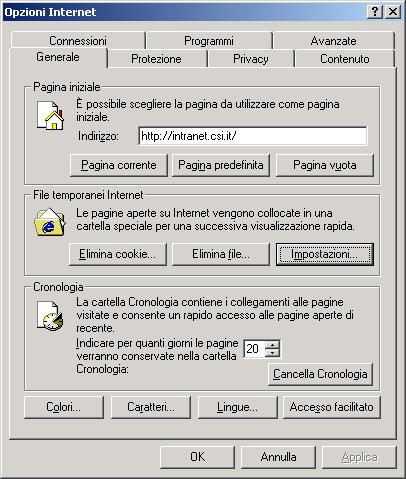 1 Impostazione della postazione di lavoro Browser: Microsoft Internet Explorer 6.