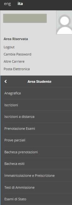 Seleziona la voce Test di Ammissione e nella pagina seguente