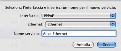 Nella nuova finestra, nel campo Interfaccia scegliere la voce PPPoE e nel campo Ethernet scegliere la voce Ethernet.