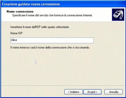 Alla voce Nome ISP inserire un nome alla connessione creata e cliccare il pulsante Avanti.