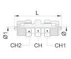 Raccordo diritto intermedio Straight connector Code Ø Ø1 L CH CH1 CH2 Gr DD15842NI 4/2 4/2 29,0 9 9 9 11,0 DD15864NI 6/4 6/4 35,0 12 12 12 22,0 DD15886NI 8/6 8/6 37,0 12 14 14 26,0 DD158108NI 10/8