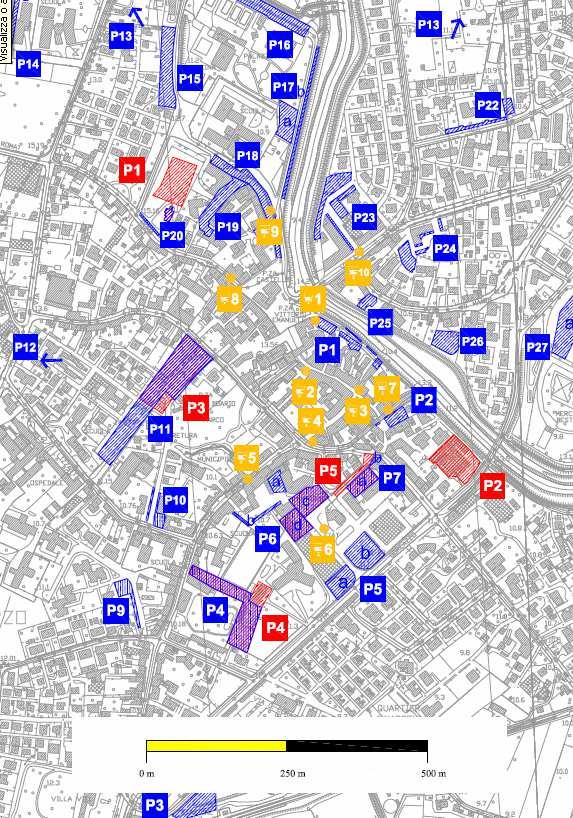 Mappa dei parcheggi analizzati Analisi del numero di automezzi presenti all interno dei vari parcheggi Prima di tutto, vengono riportati i grafici relativi agli automezzi presenti nei parcheggi