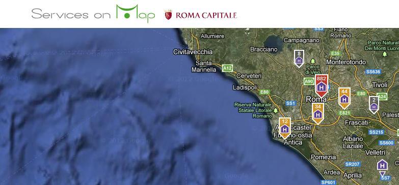 6.0. Open Data A titolo di esempio è stato inserito nel Db di ServicesOnMap il dataset degli alberghi presenti sul territorio di comunale di Roma, anno 2012.
