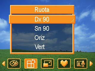 Ritocco delle immagini Rotazione delle immagini fisse È possibile ruotare le immagini fisse di diversi gradi. 1. Impostare la fotocamera sulla modalità Riproduzione 2.