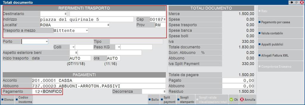 pulsante [F11]Appalti Pubblici che consente di inserire i due codici; inoltre si deve poi premere il pulsante [F4]Riferimenti Esterni per specificare se i codici sono relativi a un documento,