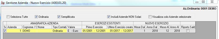 Cliccando su Ok, la procedura esegue la creazione dell esercizio per le ditte selezionate.