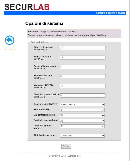 7.6 Sistema Cliccate sull icona sistema per entrare nel relativo menu.