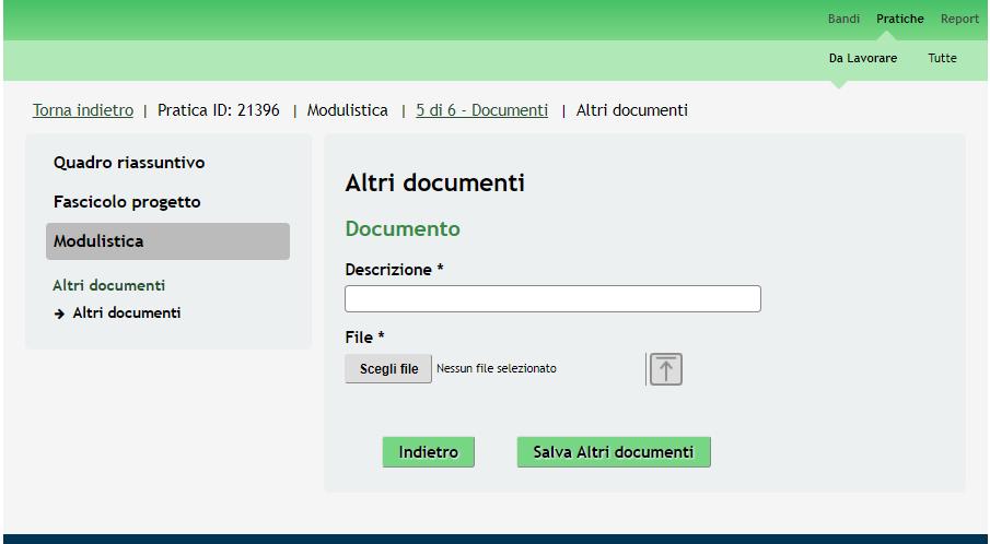 Figura 29 Altri documenti Al termine della compilazione, cliccare su per accedere al modulo successivo.