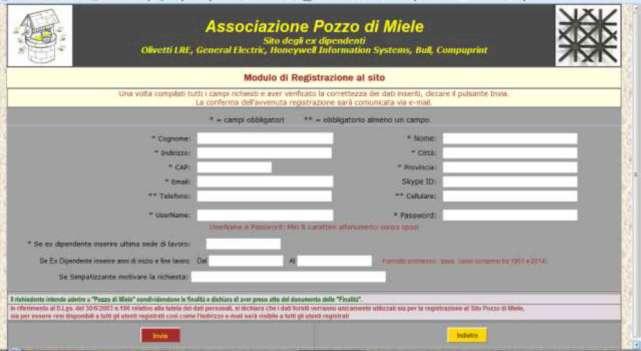 Registrazione al Sito Per richiedere la registrazione al sito web Pozzo di Miele è necessario compilare i campi del modulo qui di seguito.
