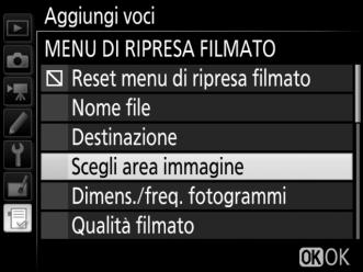 3 Selezionare una voce. Selezionare l'opzione di menu desiderata e premere J.