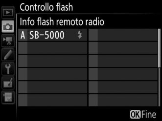Info flash remoto radio Visualizzare le unità flash attualmente controllate mediante AWL radio quando AWL radio è selezionato per Opzioni flash wireless.