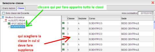 10. Sostituzioni e supplenze 10.1. Il docente sostituisce un collega in una classe non propria Il docente entra registri / registro / tab Giornaliero Utilizza il tab Classi della finestra Seleziona