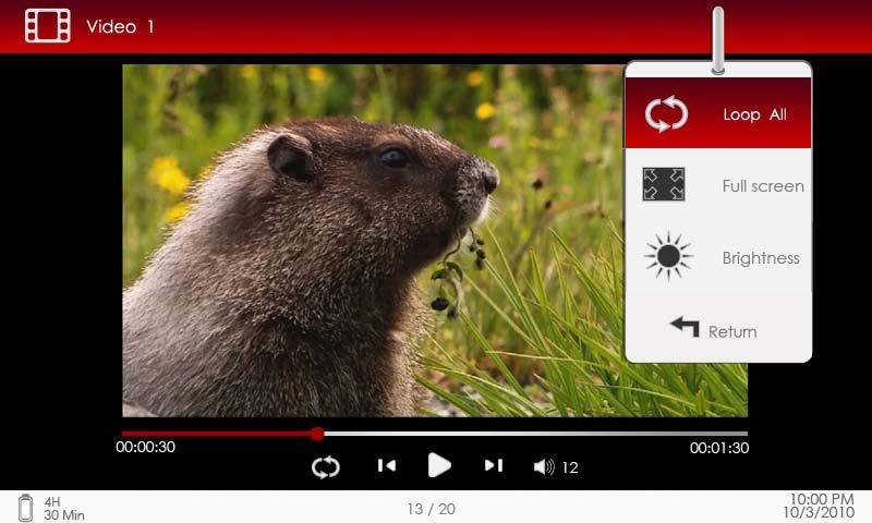 Menu Video Durante la presentazione di un video premere il pulsante MENU per accedere al menu Video, che contiene le seguenti voci: 1.