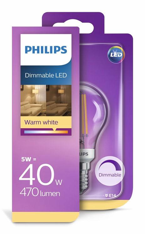 PHILIPS LED Sferica (regolabile) 5W (40W) E14 Luce bianca calda Luminosità regolabile Un design pensato per distinguersi Consumano fino all'80% di energia in meno rispetto