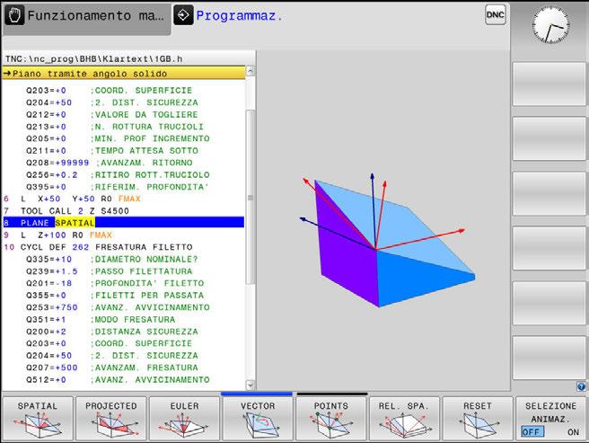 11 Lavorazione a più assi Funzione PLANE: rotazione del piano di lavoro (opzione #8) Definizione della funzione PLANE Visualizzare il livello softkey con le funzioni speciali Premere il softkey