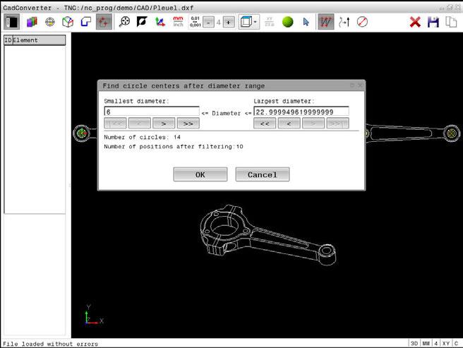 Conferma dati da file CAD CAD-Viewer (opzione #42) 12 Scelta rapida di posizioni di foratura tramite icona Selezionare il modo per la selezione delle posizioni di lavorazione La finestra grafica è