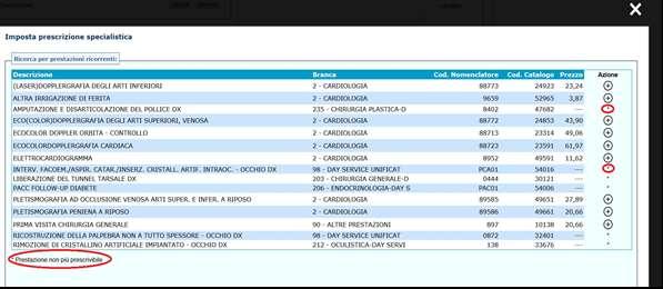 Cliccando su Seleziona da prestazioni ricorrenti, sarà visualizzata la lista di tutte le prestazioni ricorrenti e l'utente potrà scegliere se aggiungerle tutte o solo alcune (v.