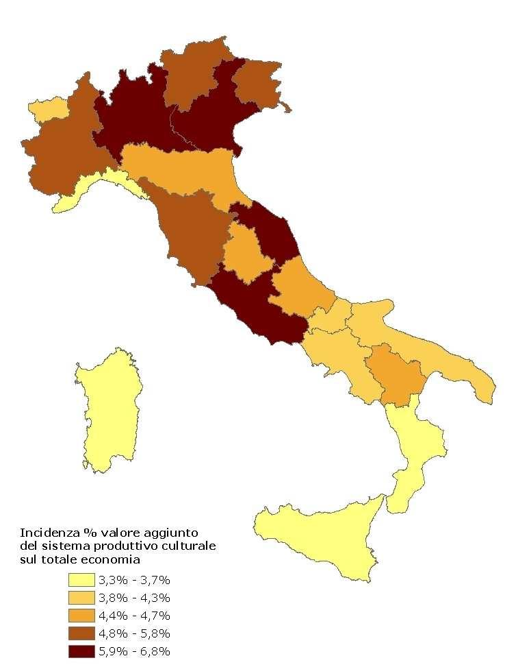 Il valore aggiunto e l occupazione del sistema produttivo culturale Il valore aggiunto Gli occupati Incidenza valore aggiunto sistema