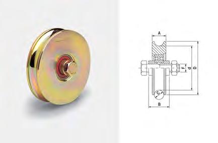 12 20 34 96 M14x60 120x40x3 310 Ruote semplici per cancelli gola tona Ruote in acciaio 4 tropicalizzato, fissaggio tramite asse filettato, cuscinetto singolo, gola per guie rotone.