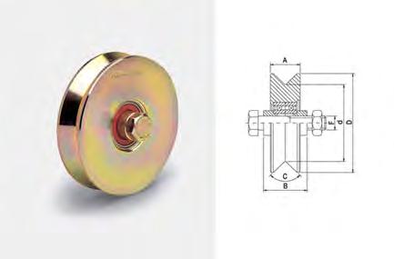 semplici per cancelli gola a V oppio cuscinetto Ruote in acciaio 4 tropicalizzato, fissaggio tramite asse filettato, cuscinetto oppio, gola per guie a V.