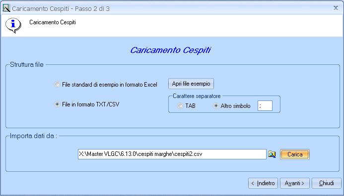 Si consiglia di impostare preventivamente in Anagrafiche Tabelle Categorie Cespiti le categorie e le aliquote di ammortamento civilistico e fiscale in modo da indicare nel file di caricamento solo