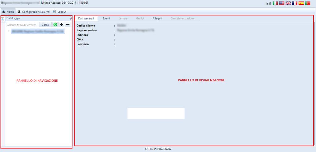 MYOTR Pag. 9 di 18 Visualizzazione dei Dati La schermata principale del servizio MyOTR è divisa in due pannelli.