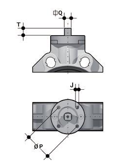 FLANGIA PER MONTAGGIO ATTUATORI La valvola può essere equipaggiata con attuatori pneumatici e/o elettrici standard e riduttori a volantino per operazioni gravose, tramite una flangetta in PP-GR