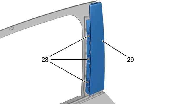 Modanatura del montante della porta anteriore Figura : C4CS0X5D Espellere i chiodi dei rivetti prima della foratura.