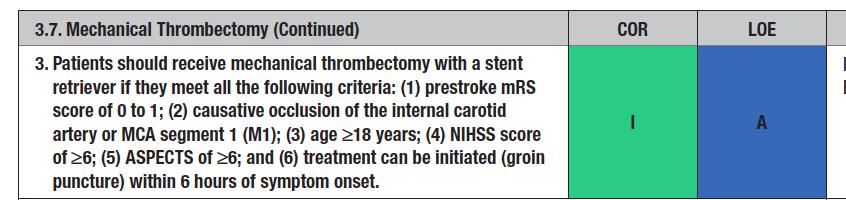 Raccomandazioni AHA/ASA classe I, livello A Terapia endovascolare con stentriever. Pre-stroke mrs = 0.