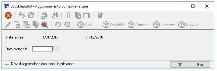 In fase di aggiornamento fatture, Gestionale chiederà di inserire la data di protocollo