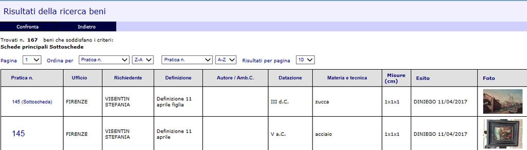 .3. Implementazione interfaccia di riepilogo dei dati La tabella di riepilogo delle schede è implementata dalla colonna che contiene le icone dell immagine principale associata alla scheda del bene.