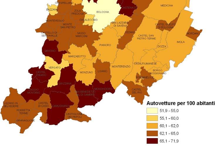 Nel corso del 2011 è risultato in lievissima ripresa portandosi a fine anno a 51,9 autovetture ogni 100 abitanti.