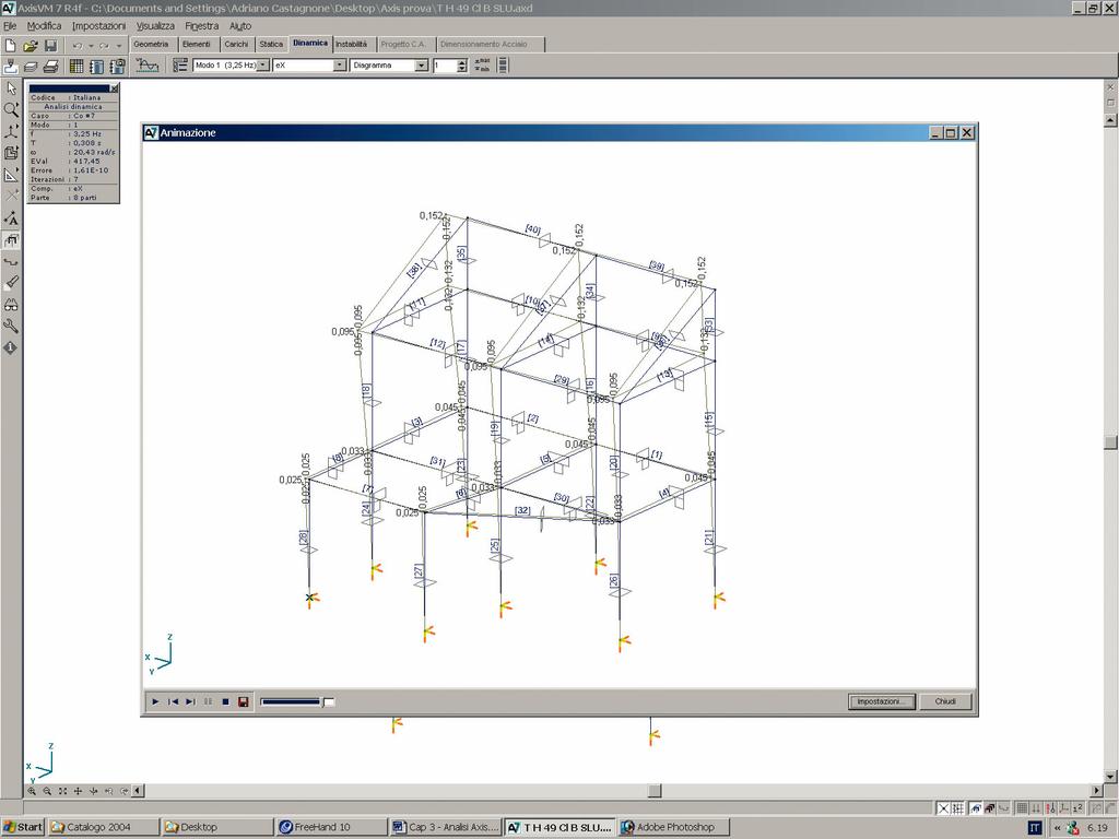 4 con spettro di risposta Sulla base delle forme modali, AxisVM applica delle forze statiche equivalenti corrispondenti ai carichi sismici, ed esegue un analisi statica.