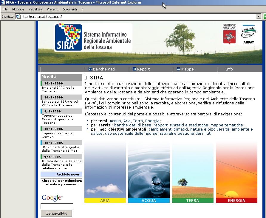 Il portale SIRA La diffusione dei dati avviene attualmente attraverso un portale web che offre la possibilità di consultare i dati ambientali