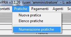 NUMERAZIONE DELLE PRATICHE (torna all'indice) Durante l inserimento di una nuova pratica il software assegna alla nuova pratica una numerazione di apertura (e analogamente durante la chiusura, un