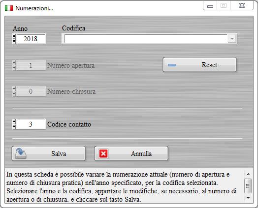 Sono inoltre disponibili, nella scheda di inserimento / modifica pratica dei pulsanti per generare automaticamente il primo numero libero per la pratica in fase di modifica (vedi scheda inserimento