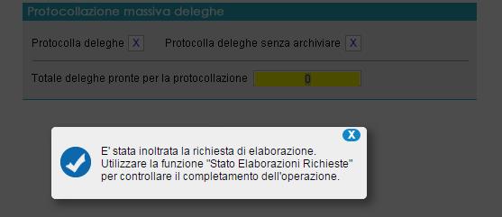 Protocolla deleghe senza archiviare: mettendo la spunta su questo campo si dice al software di effettuare la protocollazione di tutte le deleghe che non presentano documenti archiviati e che