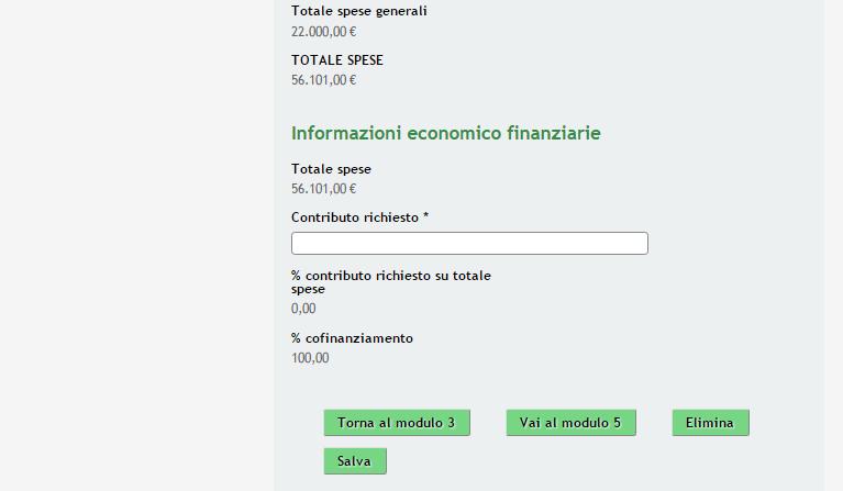 Figura 18 Modulo 4 Spese Nel quarto modulo il sistema riporta la sintesi delle Spese previste ricavate dai dati inseriti nel modulo precedente.